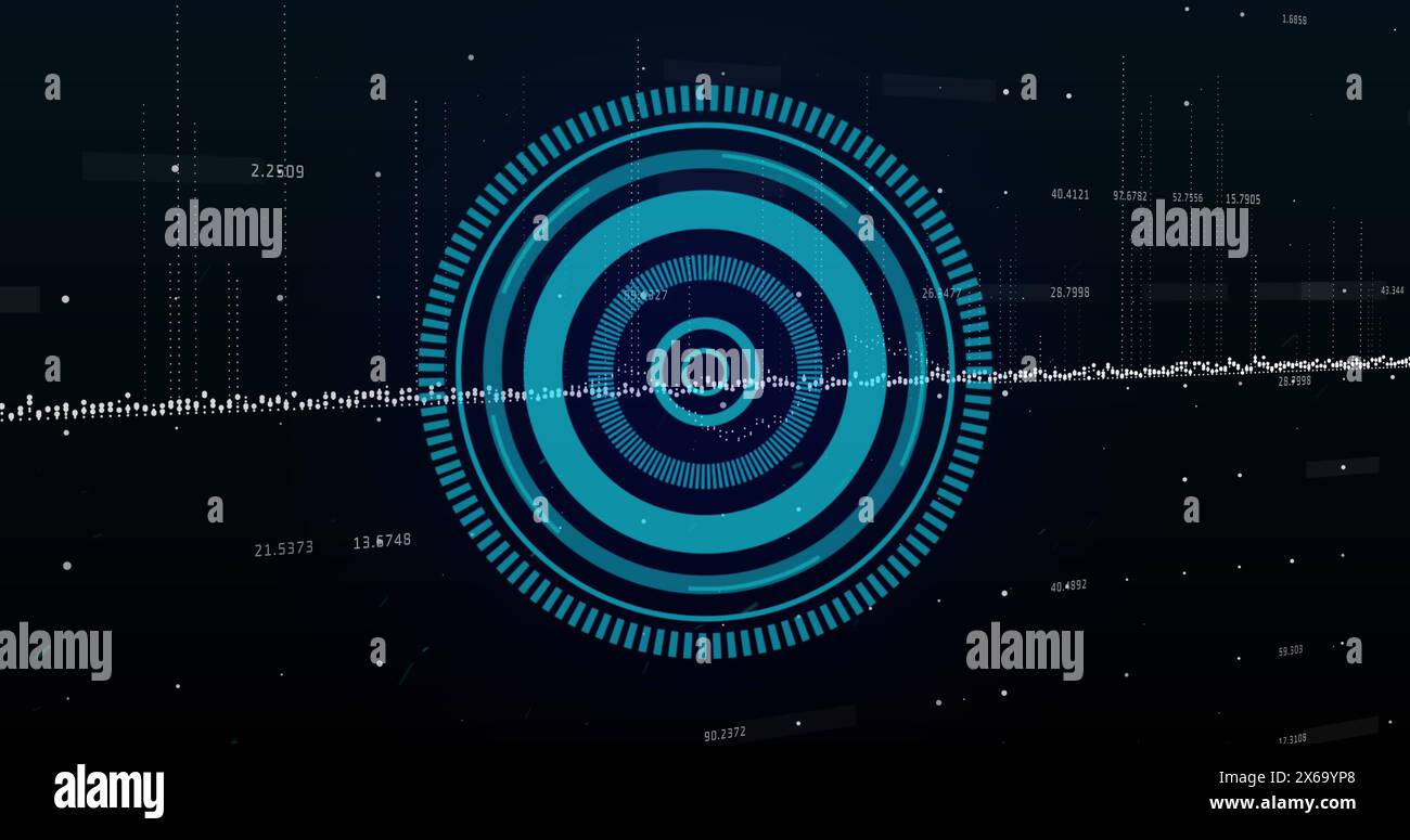 Scanner Rnd Image of blue round scanner and data processing against black ...