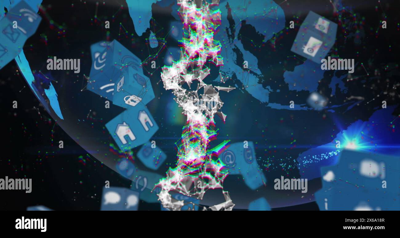 Image of data processing over globe Stock Photo