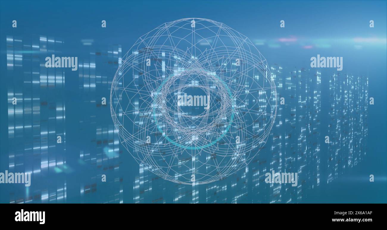 Image of globe over server room Stock Photo
