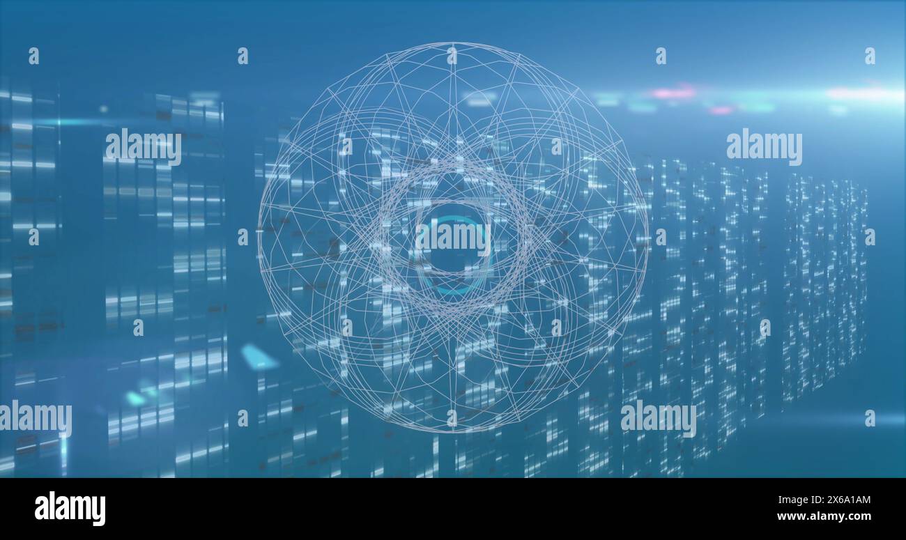Image of globe over server room Stock Photo