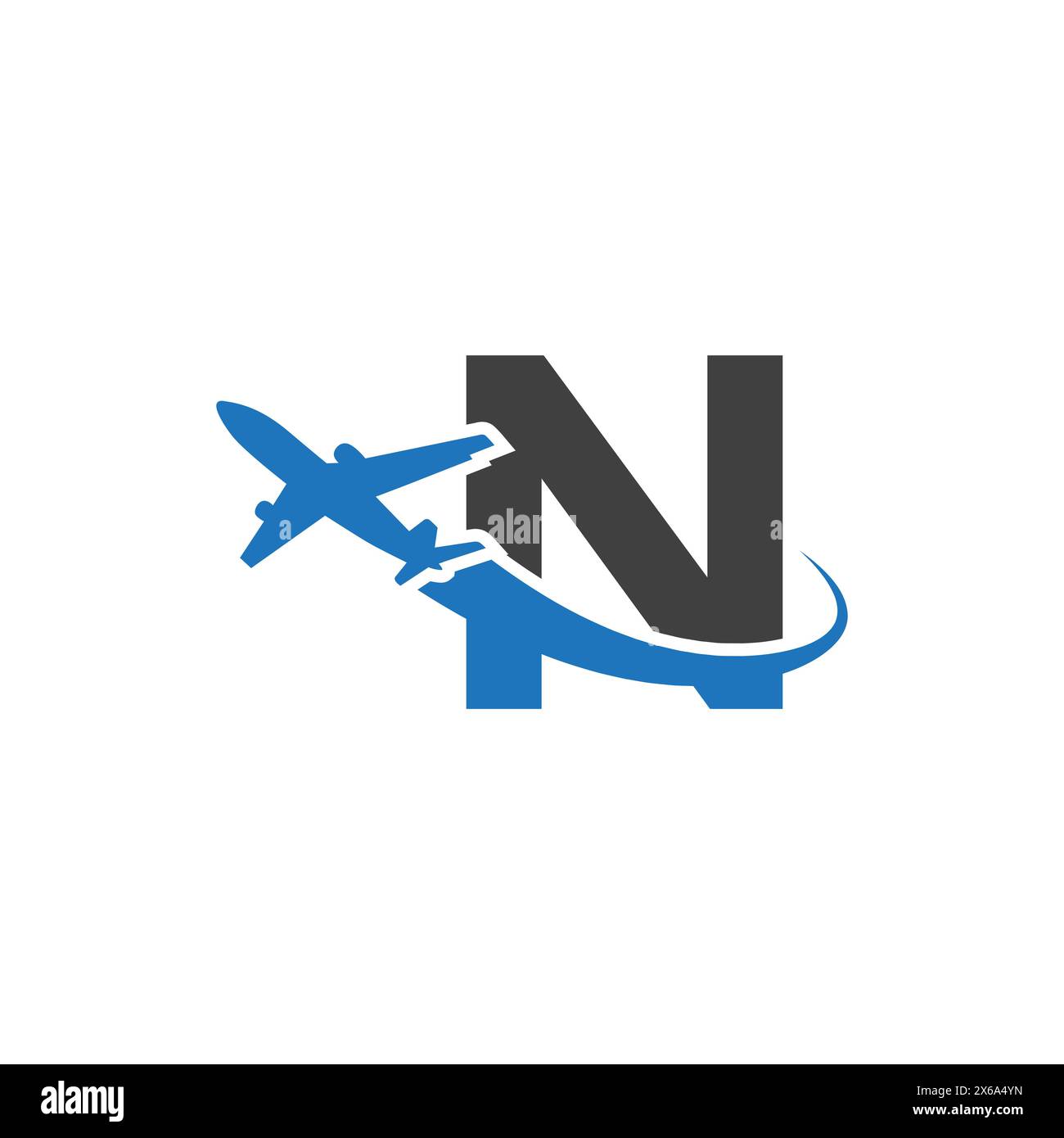 N letter logo with airplane Stock Vector