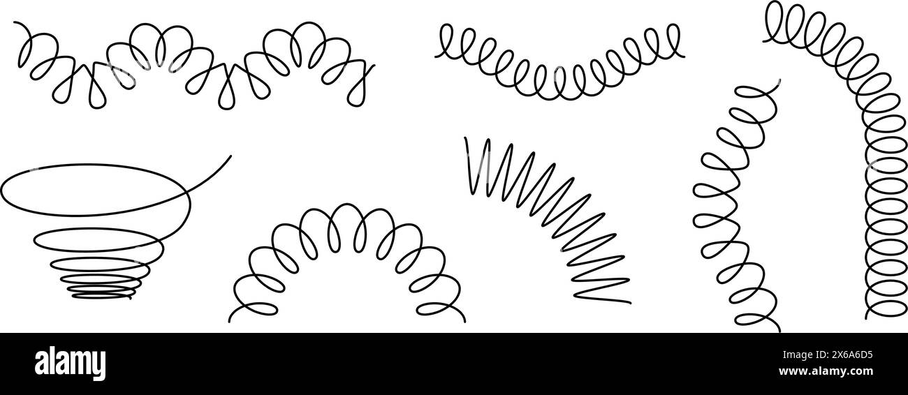 Spiral spring set. Black wire coil spring collection. Thin wire frames ...