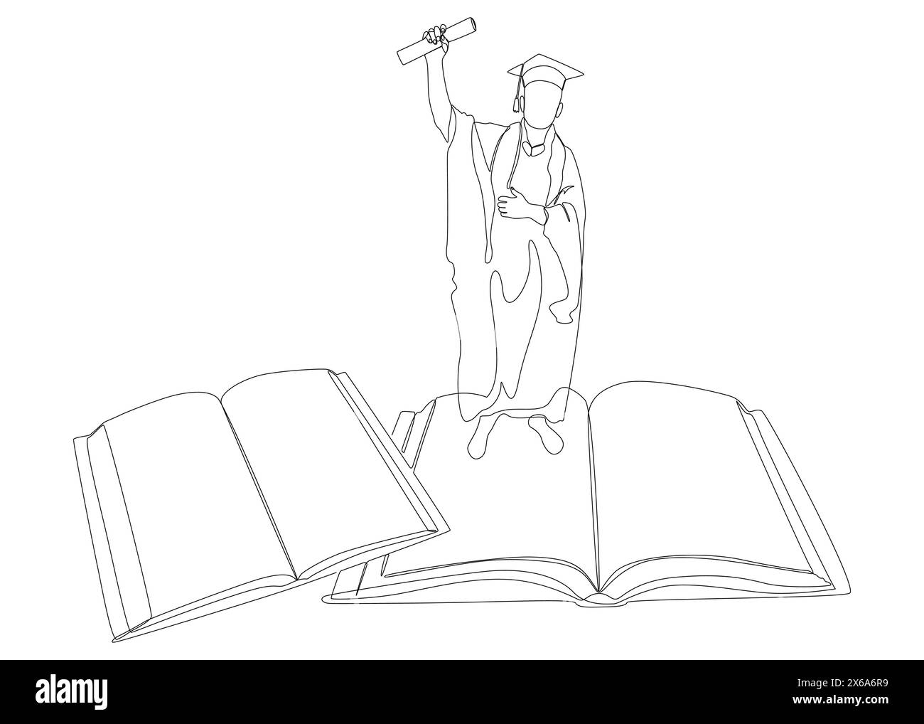 One continuous line of Book with college graduate, university student