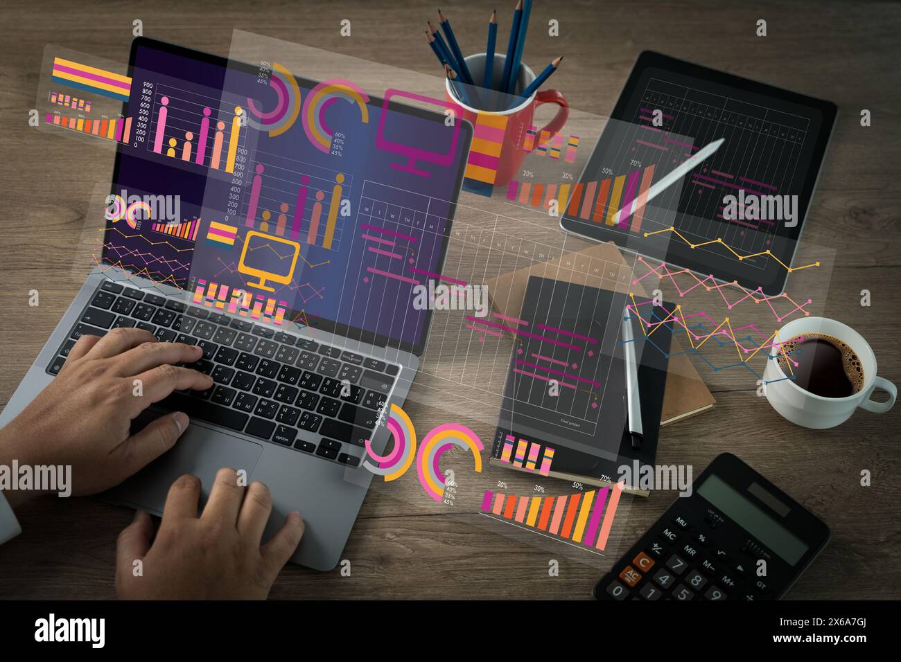 work hard Data Analytics Statistics Information Business Technology Data Management System with KPI Stock Photo