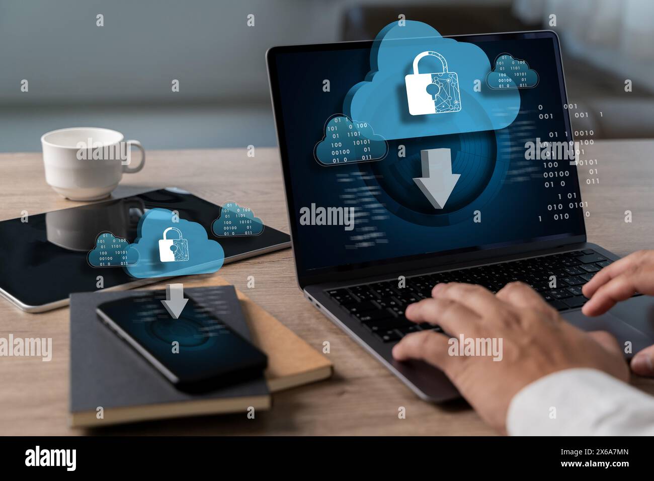 Backup concept Business Transfer files receiver and computer backup copy to Database storage cloud technology Stock Photo