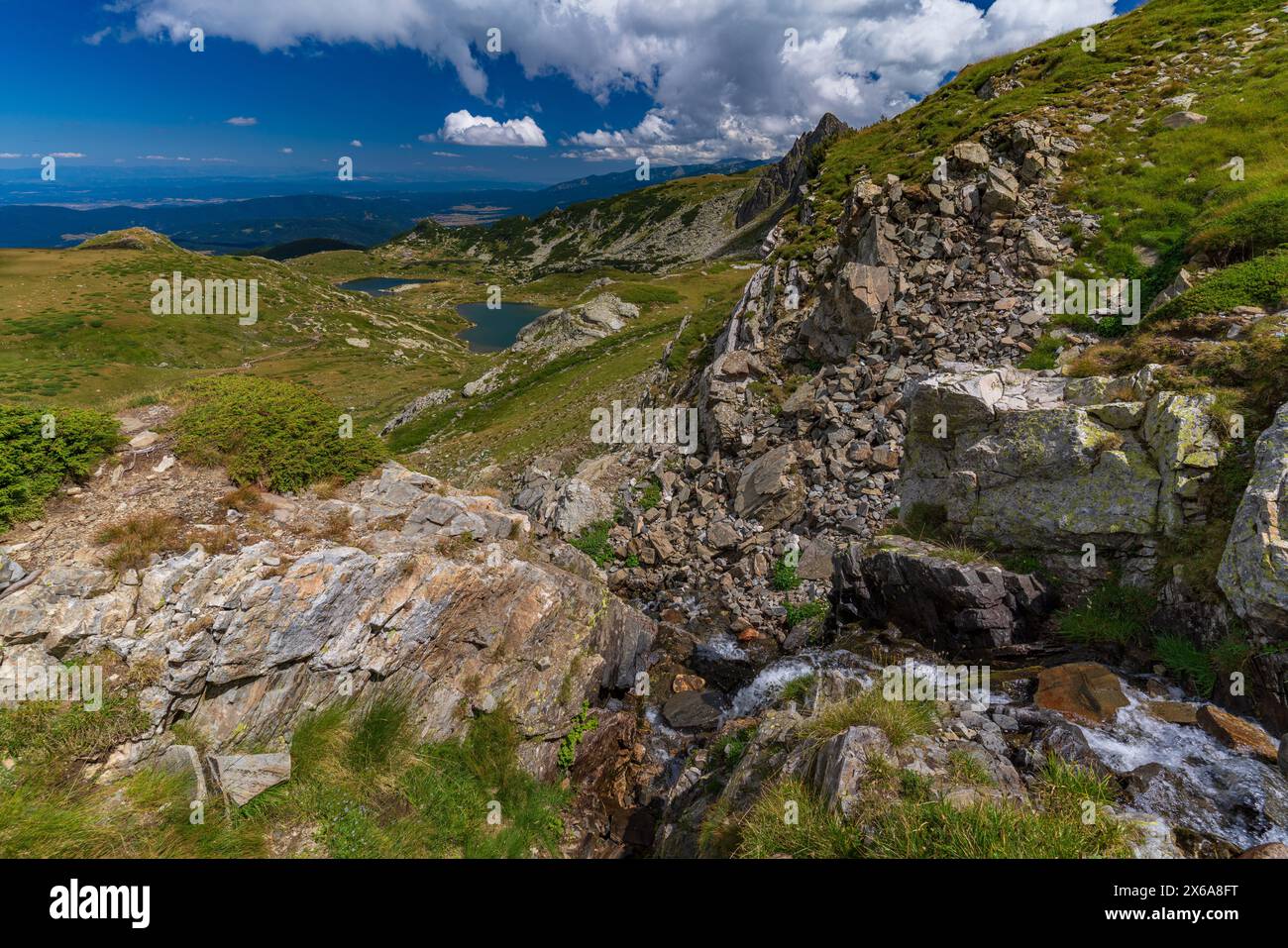 The hiking trail for the Seven Rila Lakes in Bulgaria Stock Photo