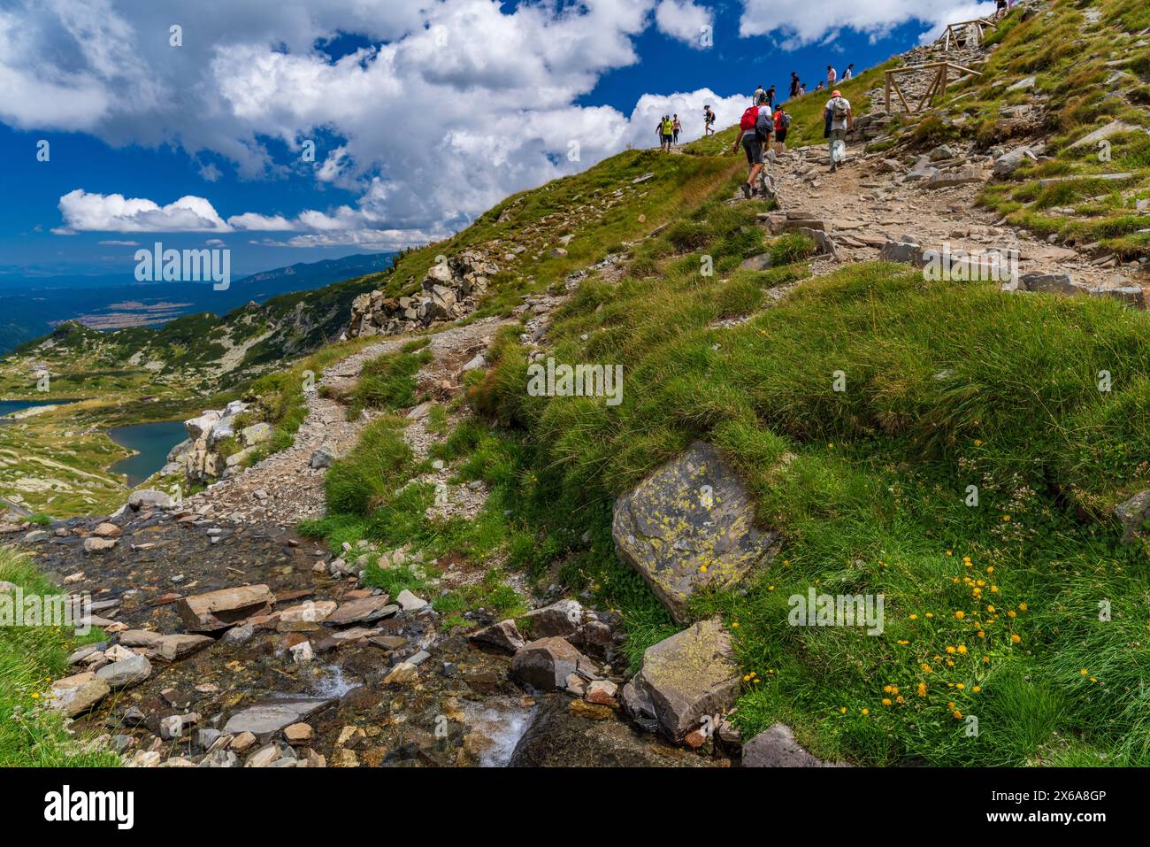 The hiking trail for the Seven Rila Lakes in Bulgaria Stock Photo