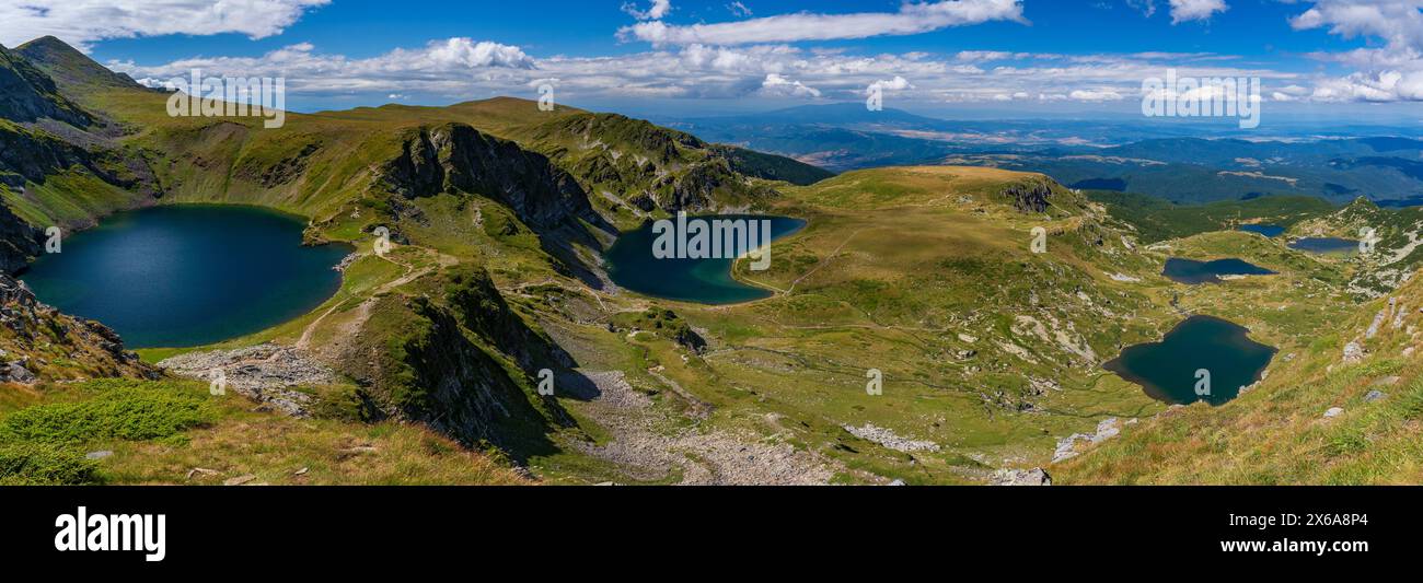 Panorama of the Seven Rila Lakes in the Rila Mountain, Bulgaria Stock Photo