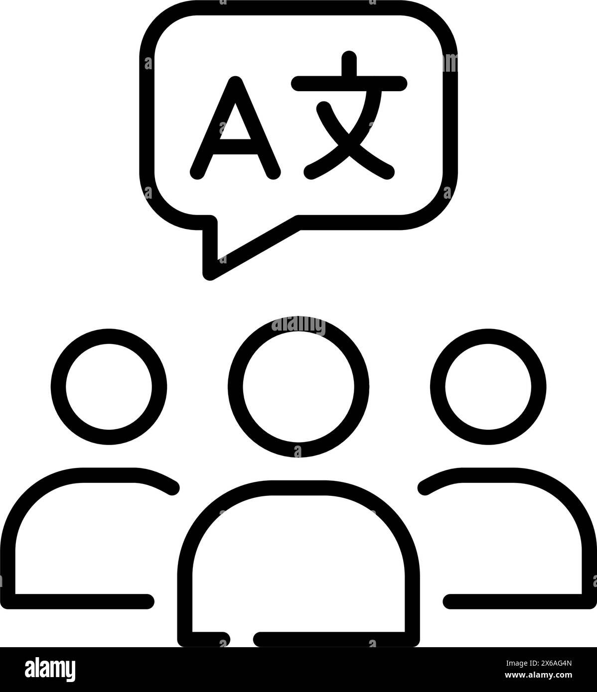 Group of people and languages speech bubble. Cultural diversity and exchange, language learning, education. Pixel perfect, editable stroke vector icon Stock Vector