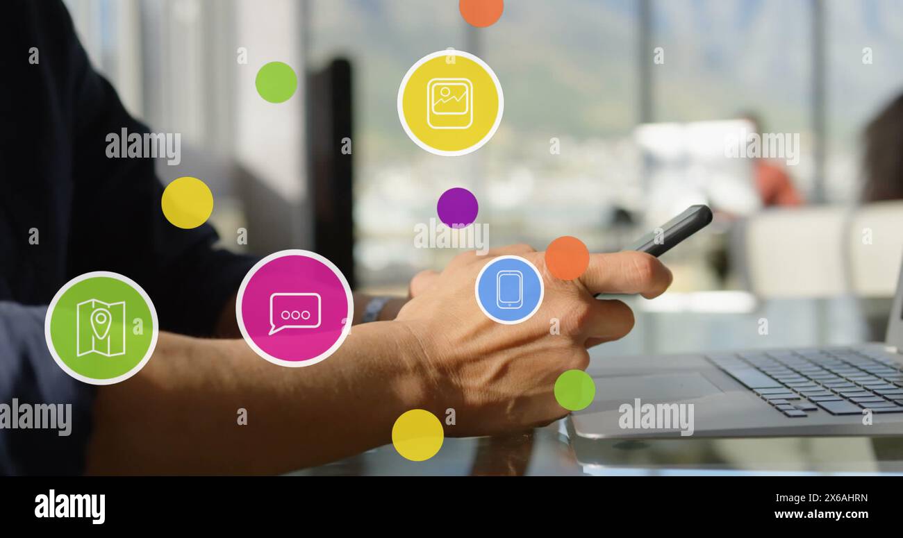 Animation network icons over man hi-res stock photography and images ...