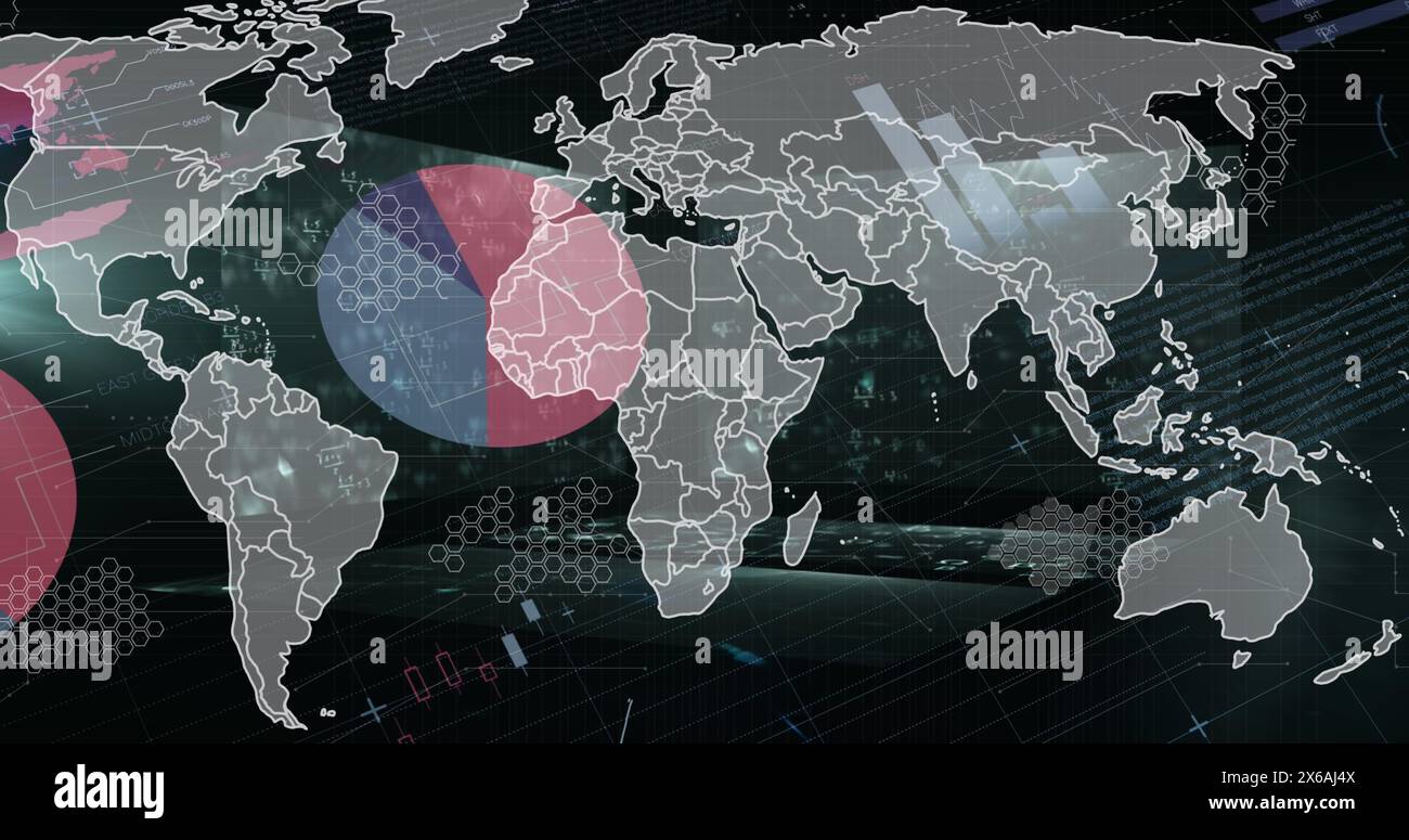 Image of world map and data processing Stock Photo