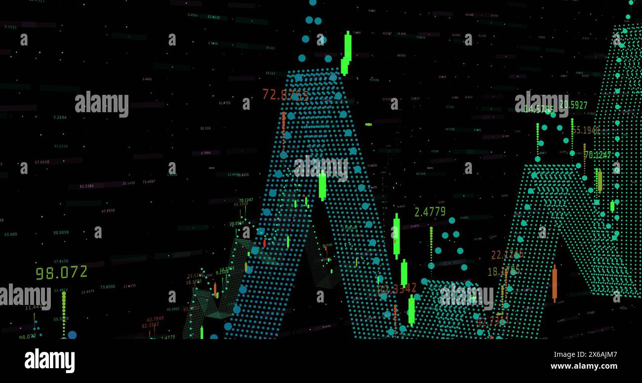 Image of data processing over dark background Stock Photo