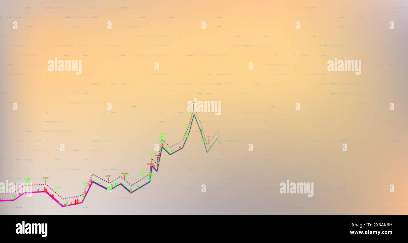 Image of financial data processing against orange gradient background Stock Photo