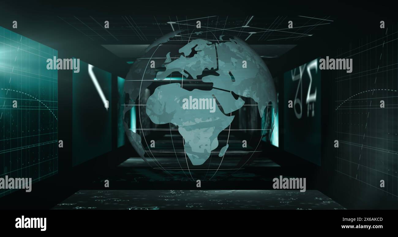 Image of globe over mathematical symbols Stock Photo