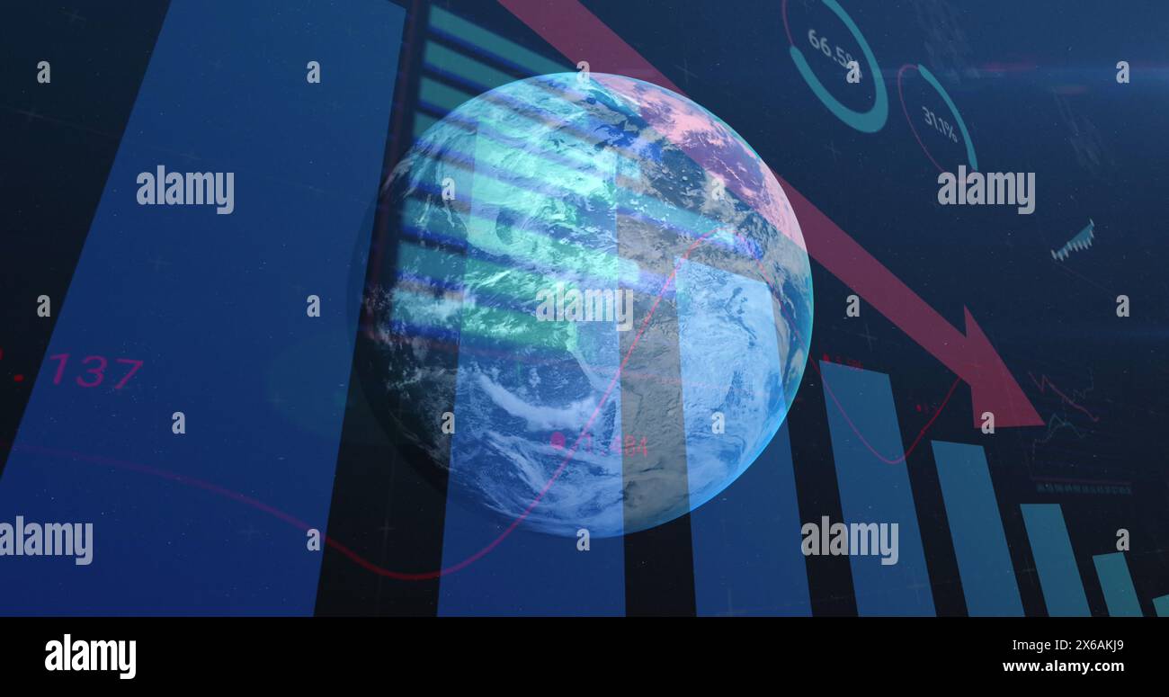 Digital Weather Graph A digital globe showing weather patterns floats before a data-rich ...