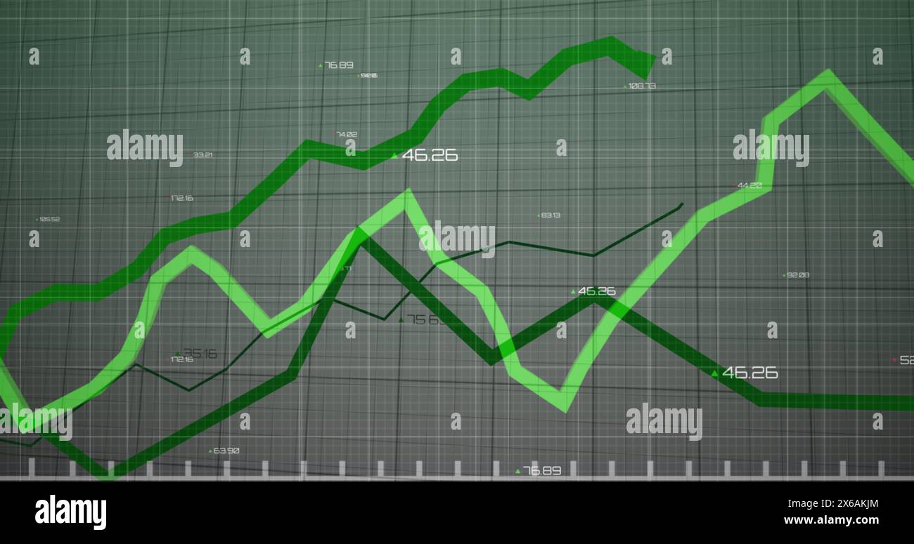 Image of statistics and financial data processing over yellow line financial data processing Stock Photo