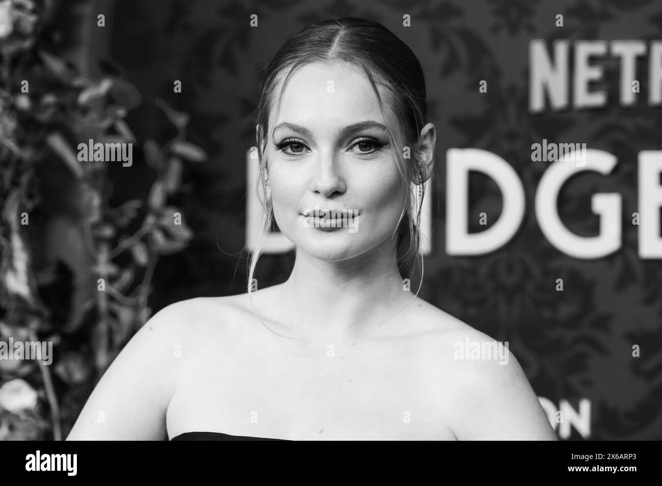 Hannah Dodd wearing dress by Ellie Misner attends Netflix Bridgerton season 3 premiere at Alice Tully Hall in New York on May 13, 2024 Stock Photo