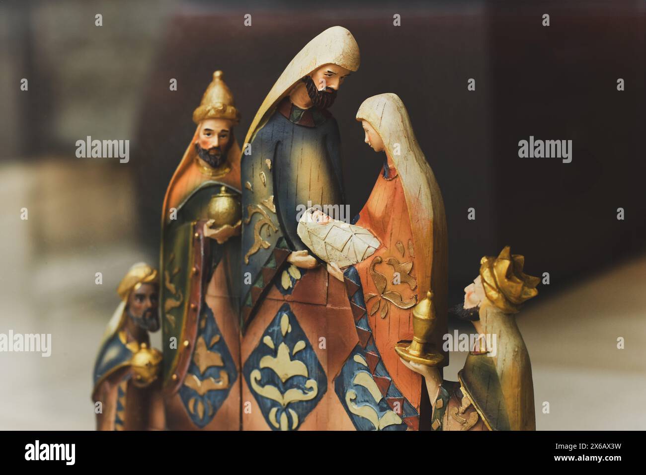 Wooden figurines of Joseph Mary and Jesus of a nativity scene Christmas ...