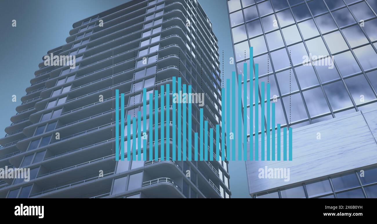 Image of graphs over office buildings Stock Photo - Alamy