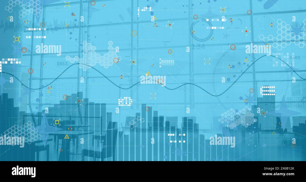 Image of financial graph over data processing Stock Photo