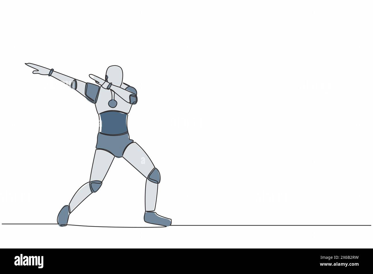 Single continuous line happy robot standing with crossing arms and look ...