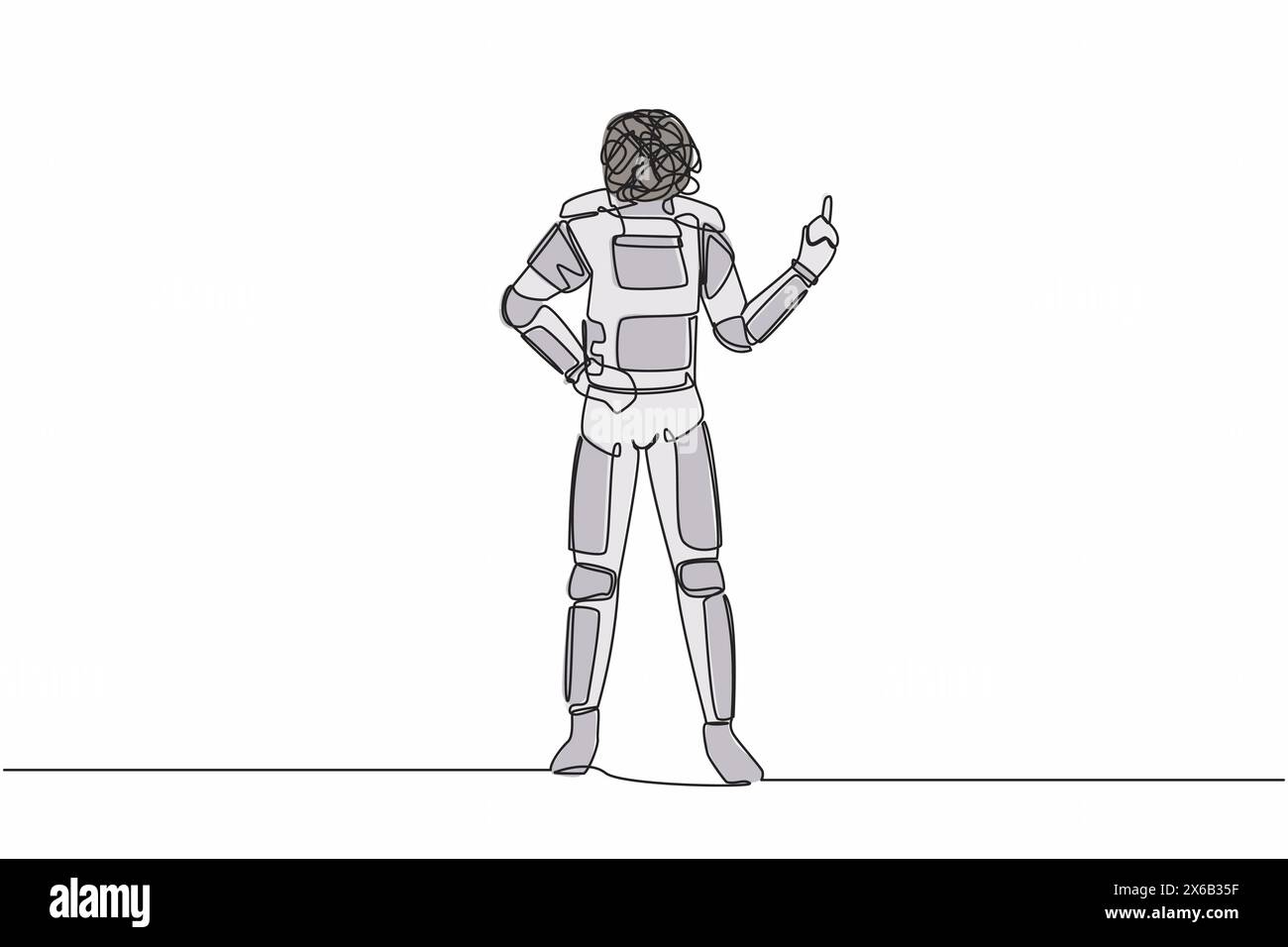 Single continuous line drawing astronaut with round scribbles instead ...