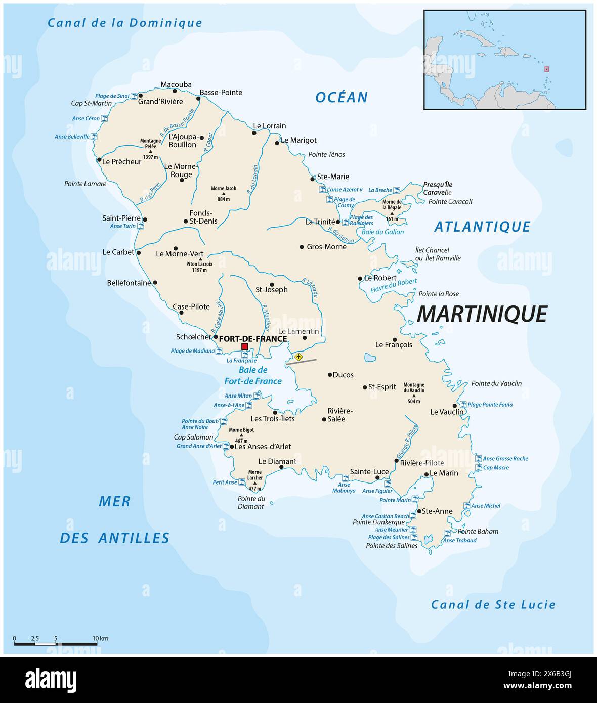 Vector map of the Caribbean island of Martinique, France Stock Photo