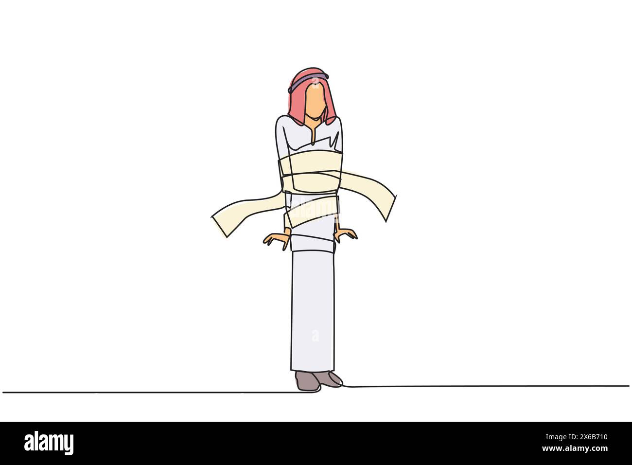 Single continuous line drawing of young Arabian businessman stood and