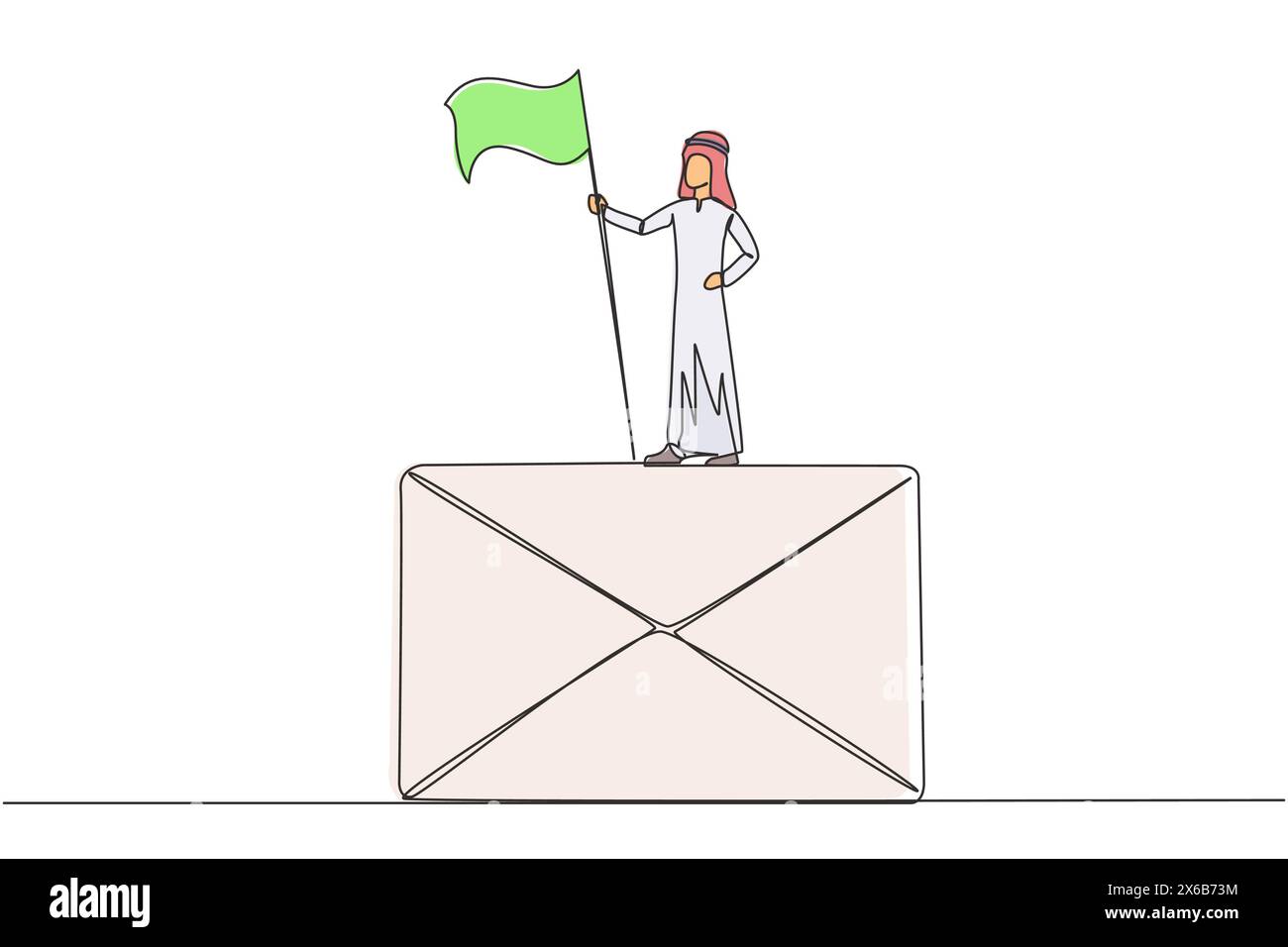 Single one line drawing of young Arabian businessman standing on big ...