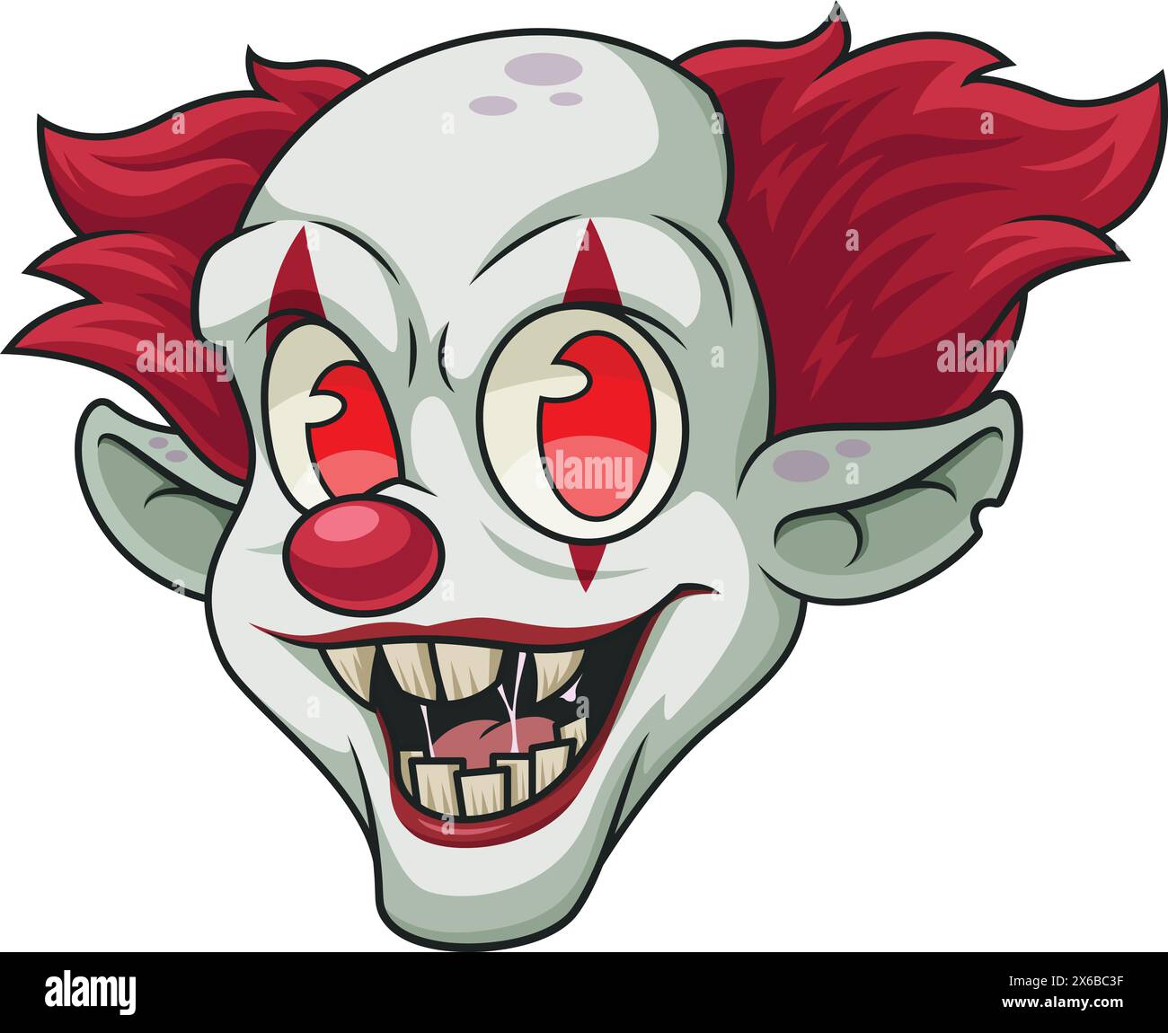 Creepy clown head vector cartoon clip art Stock Vector