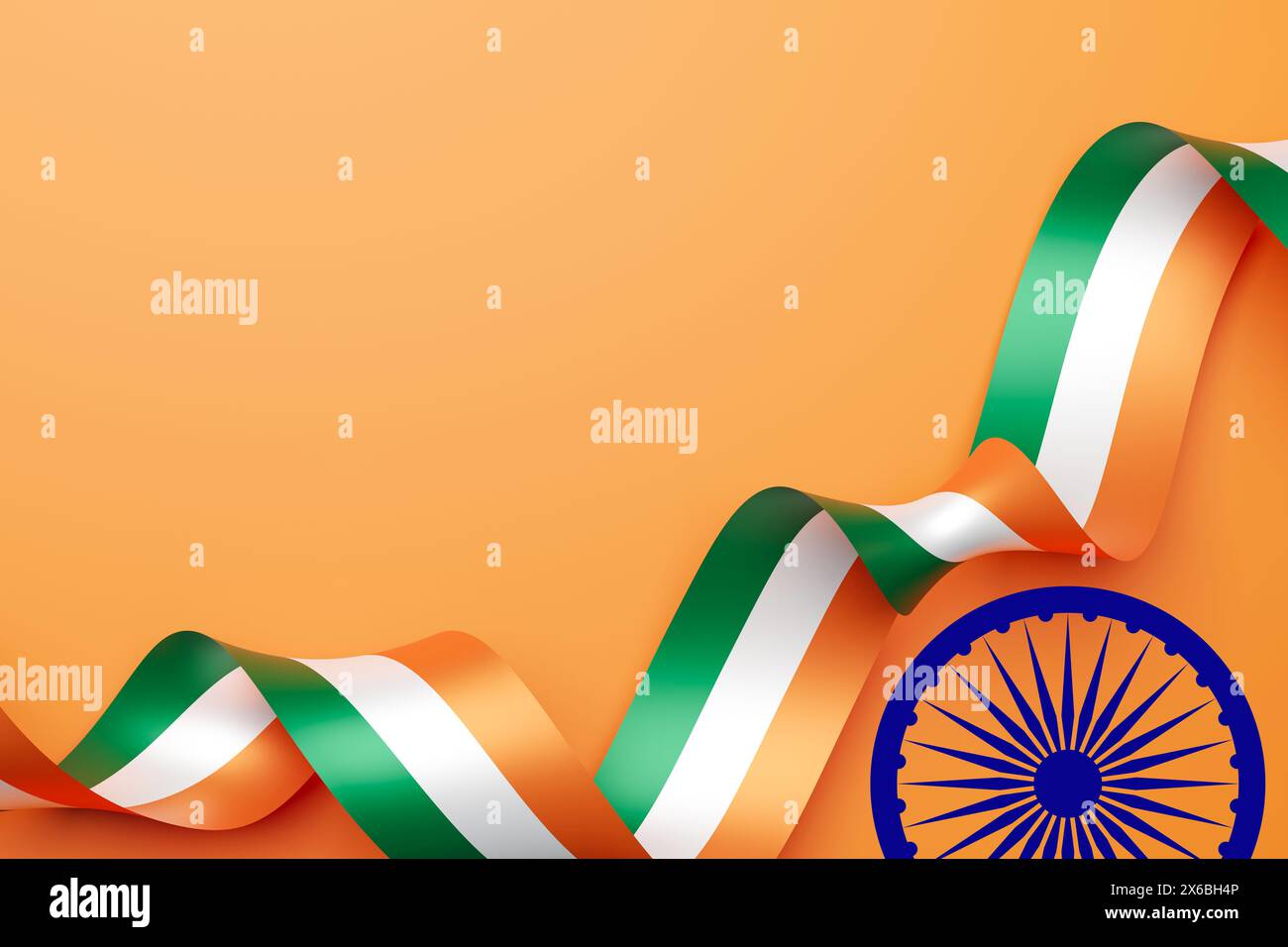Indian Rebin Flag Flowing ribbon in the colors of the Indian flag, on an orange ...