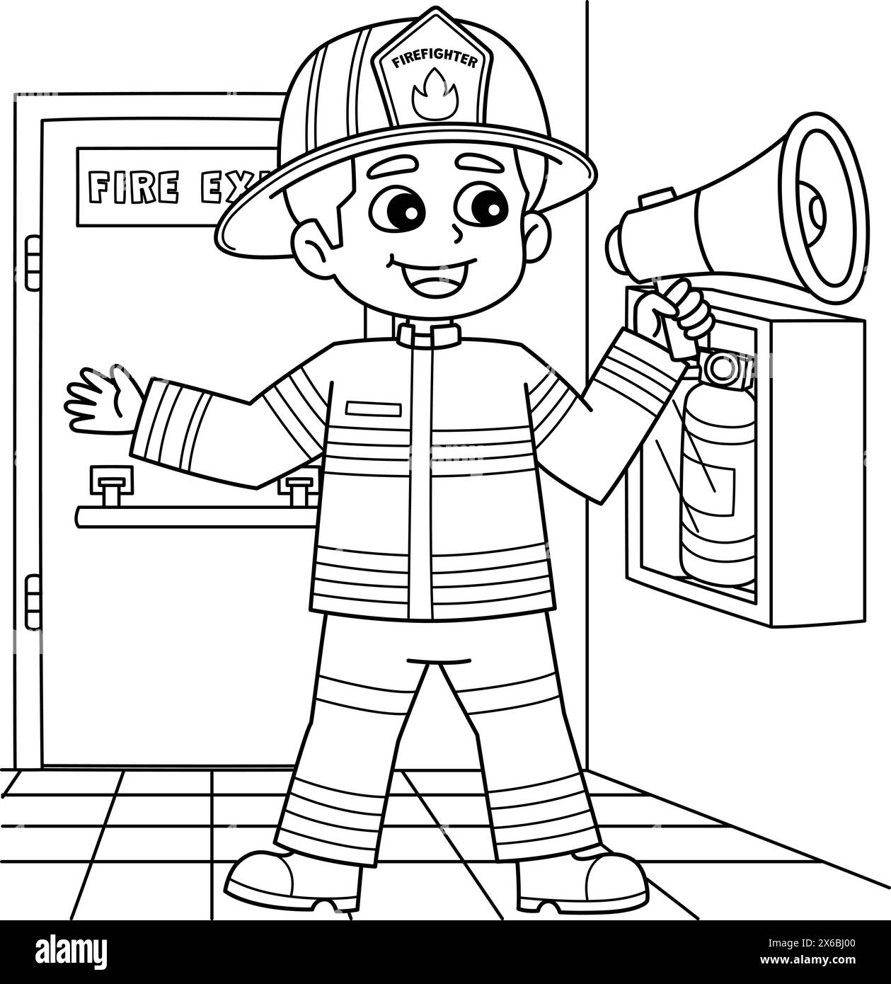 Firefighter Holding a Megaphone Coloring Page Stock Vector Image & Art ...