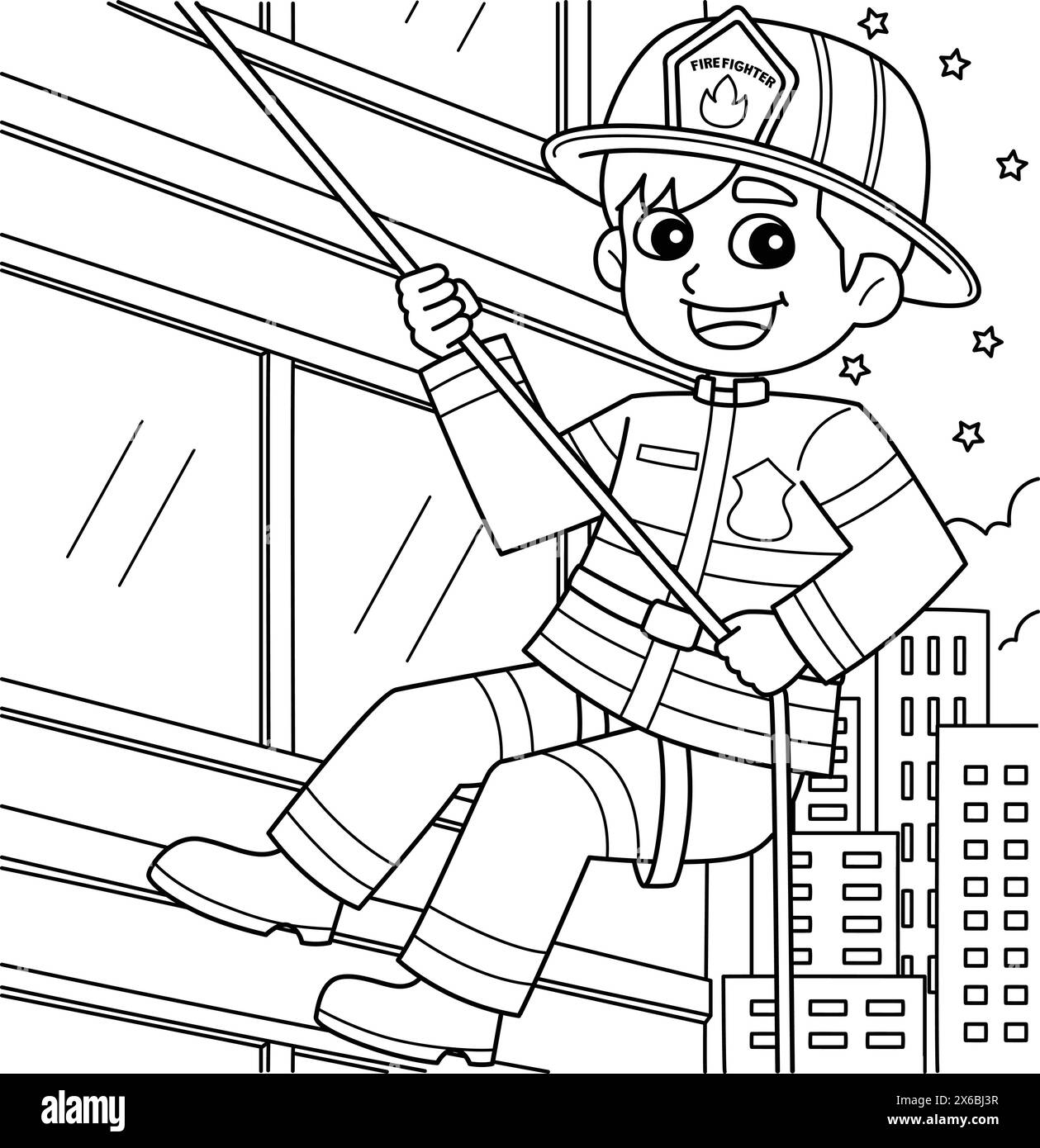 Firefighter Rappelling Coloring Page for Kids Stock Vector Image & Art ...