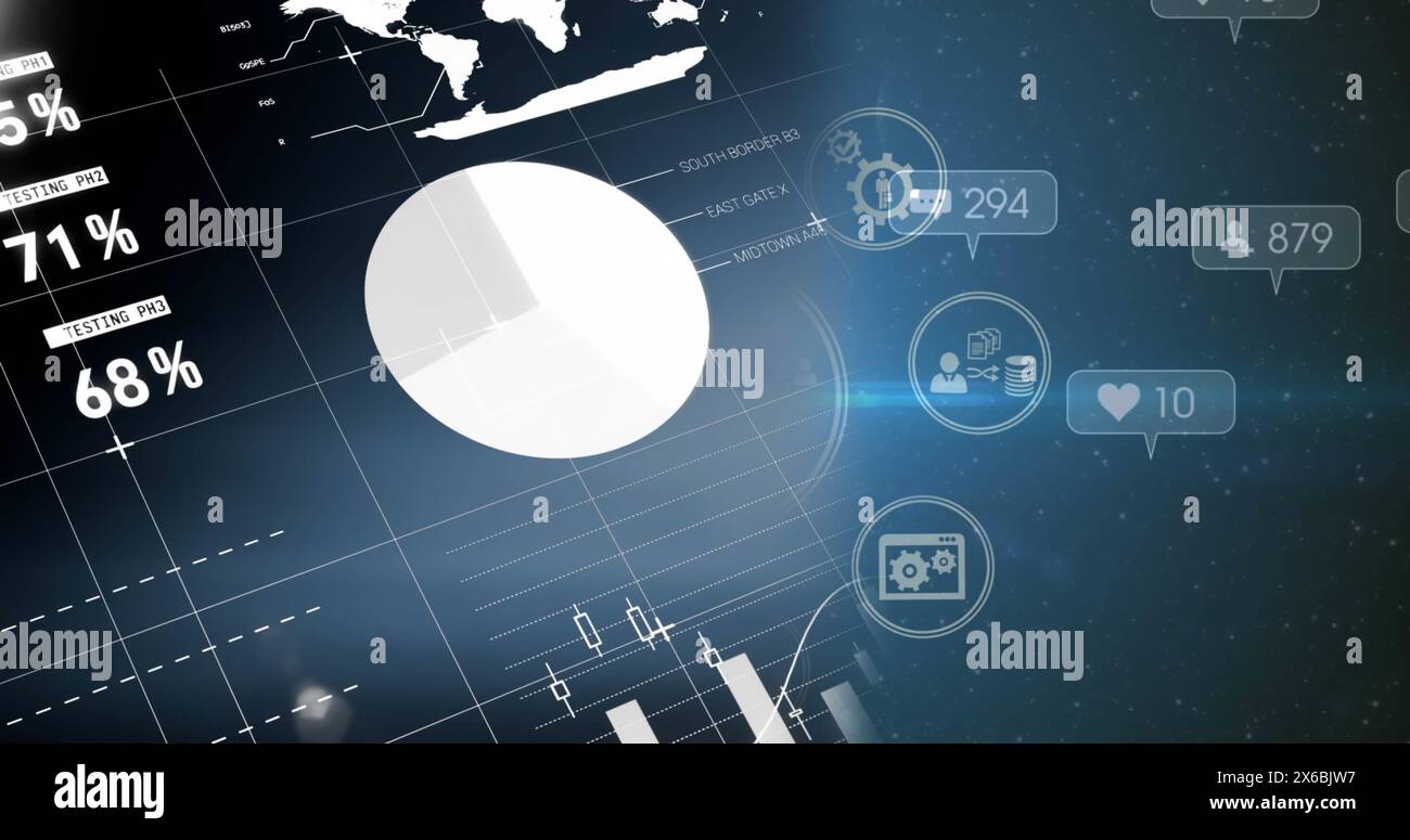 Image of data processing over media icons Stock Photo