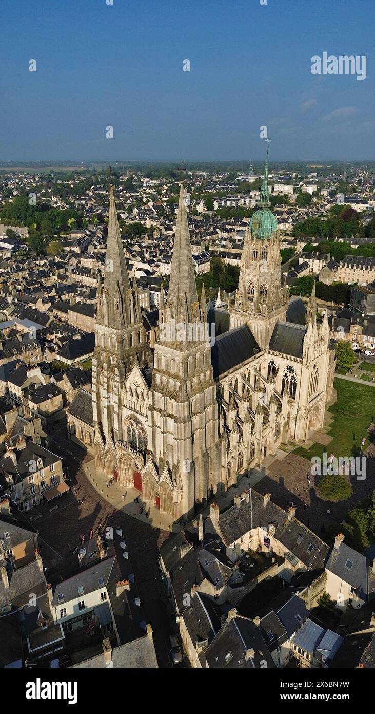 drone photo Bayeux cathedral france Europe Stock Photo