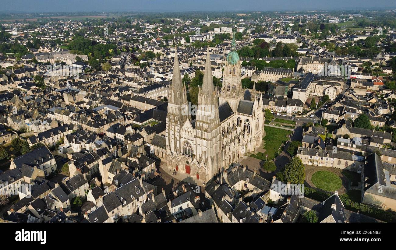 drone photo Bayeux cathedral france Europe Stock Photo