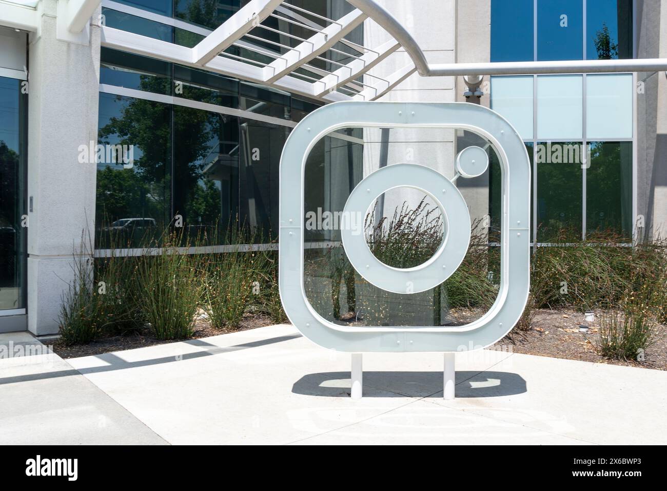 Close up of Instagram logo at its headquarters in Menlo Park, CA, USA. Stock Photo