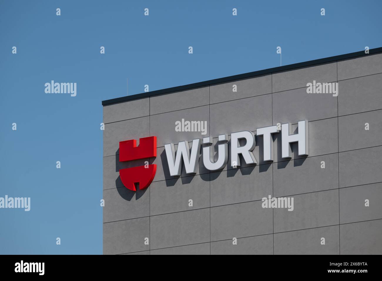 14 May 2024, Baden-Württemberg, Künzelsau: The logo of the Würth trading group can be seen at the Reinhold Würth Innovation Center CURIO. Würth presented its balance sheet for the past fiscal year. Photo: Marijan Murat/dpa Stock Photo