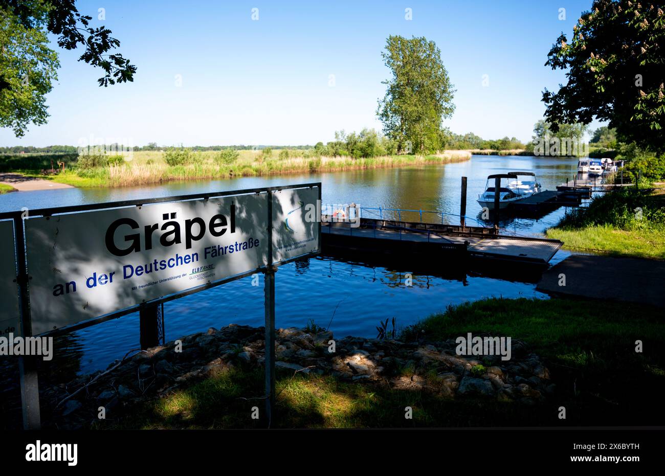 14 May 2024, Lower Saxony, Gräpel: View of the Oste river. The search for the six-year-old boy Arian from Bremervörde, who has been missing since April 22, is to continue from Wednesday. Photo: Daniel Bockwoldt/dpa Stock Photo