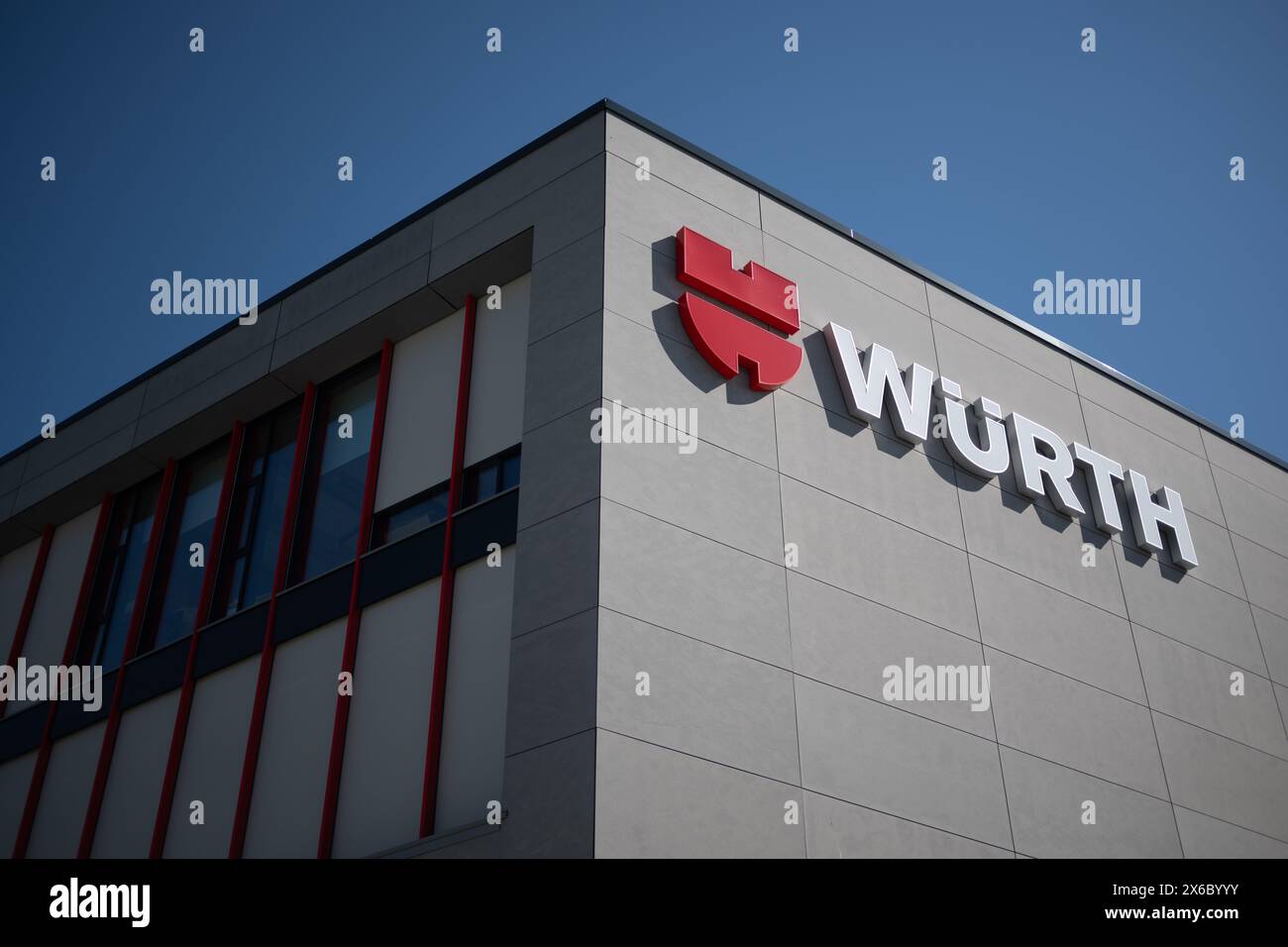 14 May 2024, Baden-Württemberg, Künzelsau: The logo of the Würth trading group can be seen at the Reinhold Würth Innovation Center CURIO. Würth presented its balance sheet for the past fiscal year. Photo: Marijan Murat/dpa Stock Photo