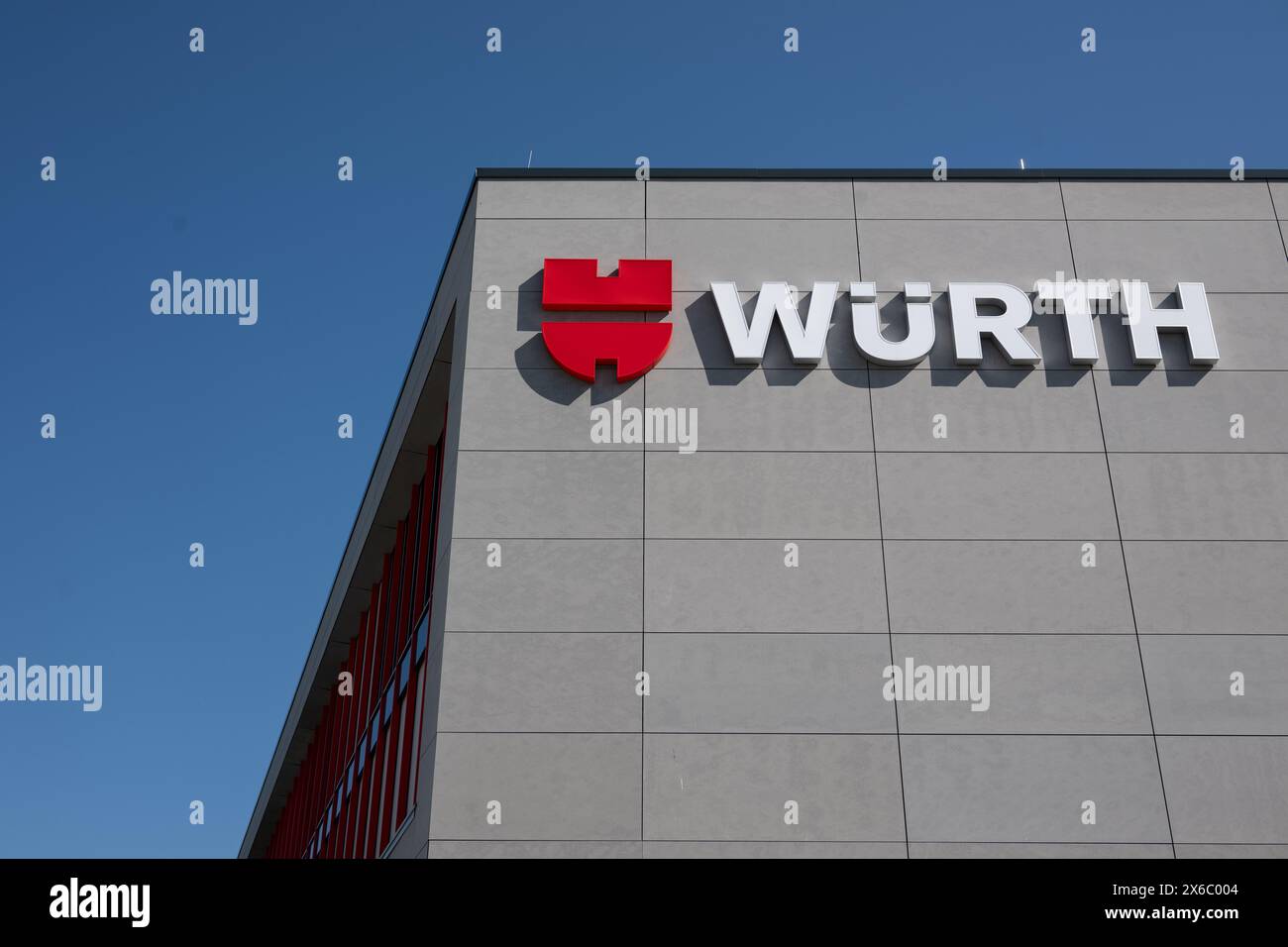 14 May 2024, Baden-Württemberg, Künzelsau: The logo of the Würth trading group can be seen at the Reinhold Würth Innovation Center CURIO. Würth presented its balance sheet for the past fiscal year. Photo: Marijan Murat/dpa Stock Photo