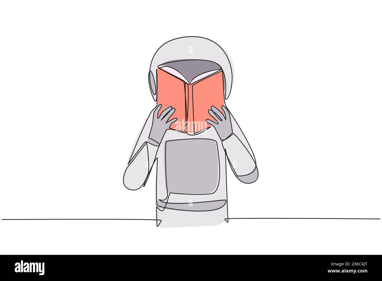 Single one line drawing astronaut seriously reading book until cover ...