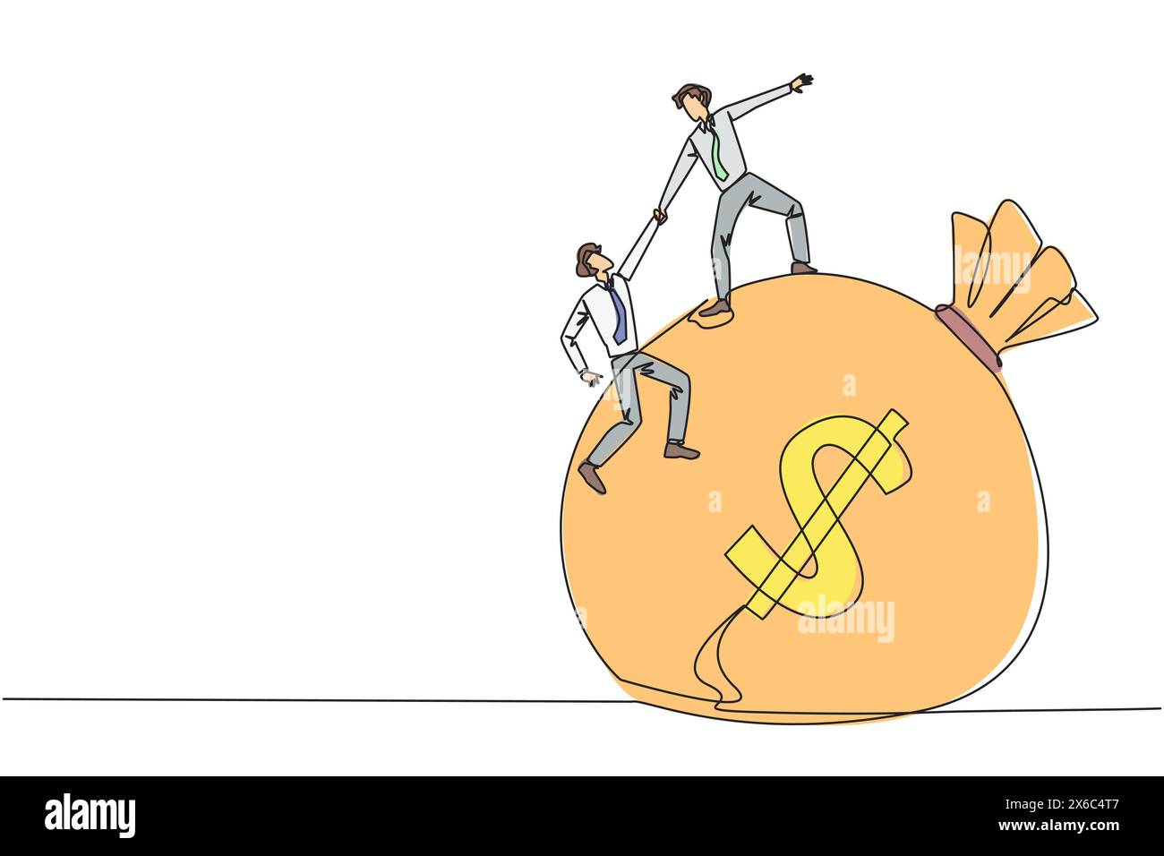 Single continuous line drawing businessman helps colleague to climb the ...