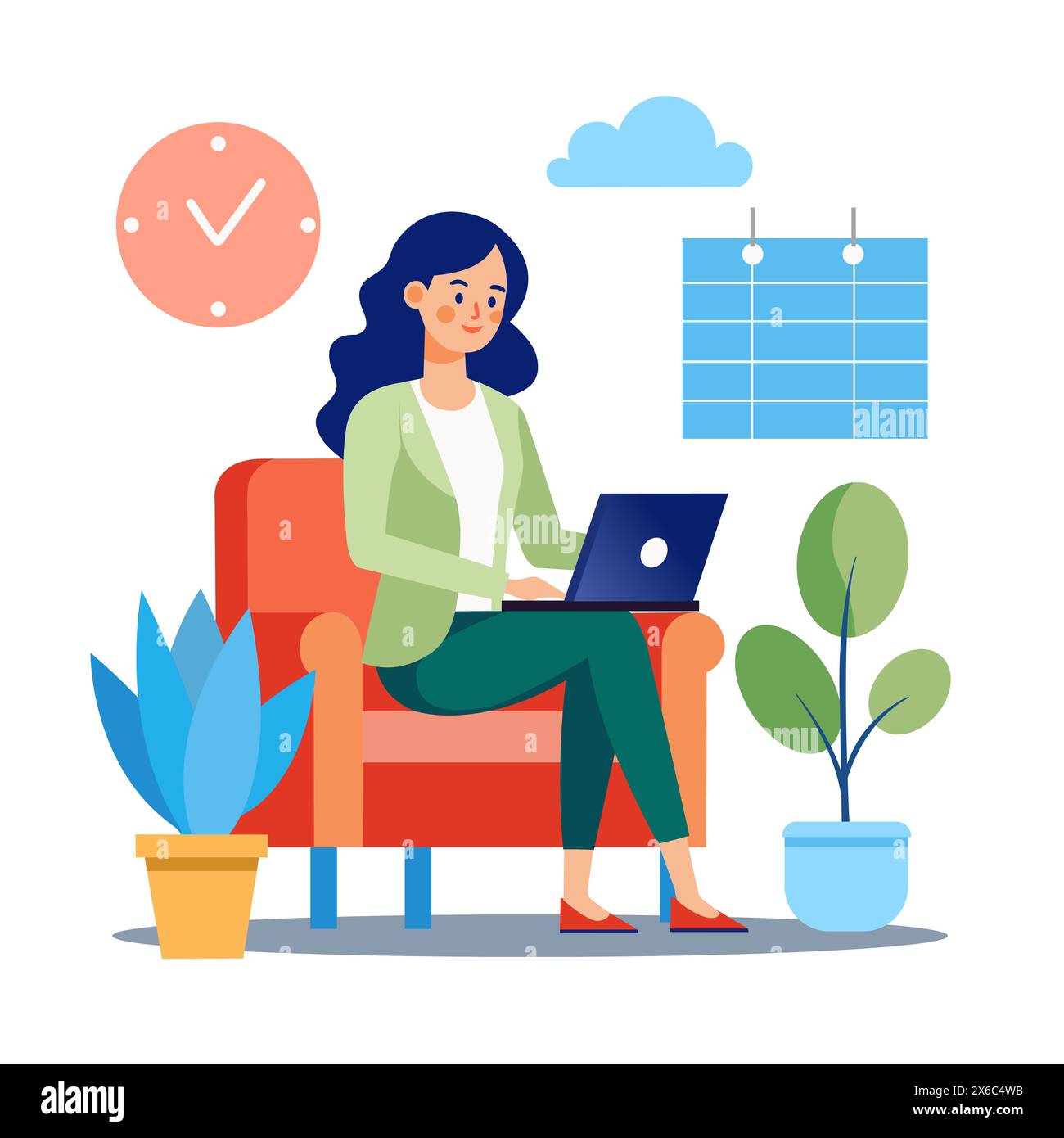 Business woman illustration. A woman with laptop Stock Vector Image ...