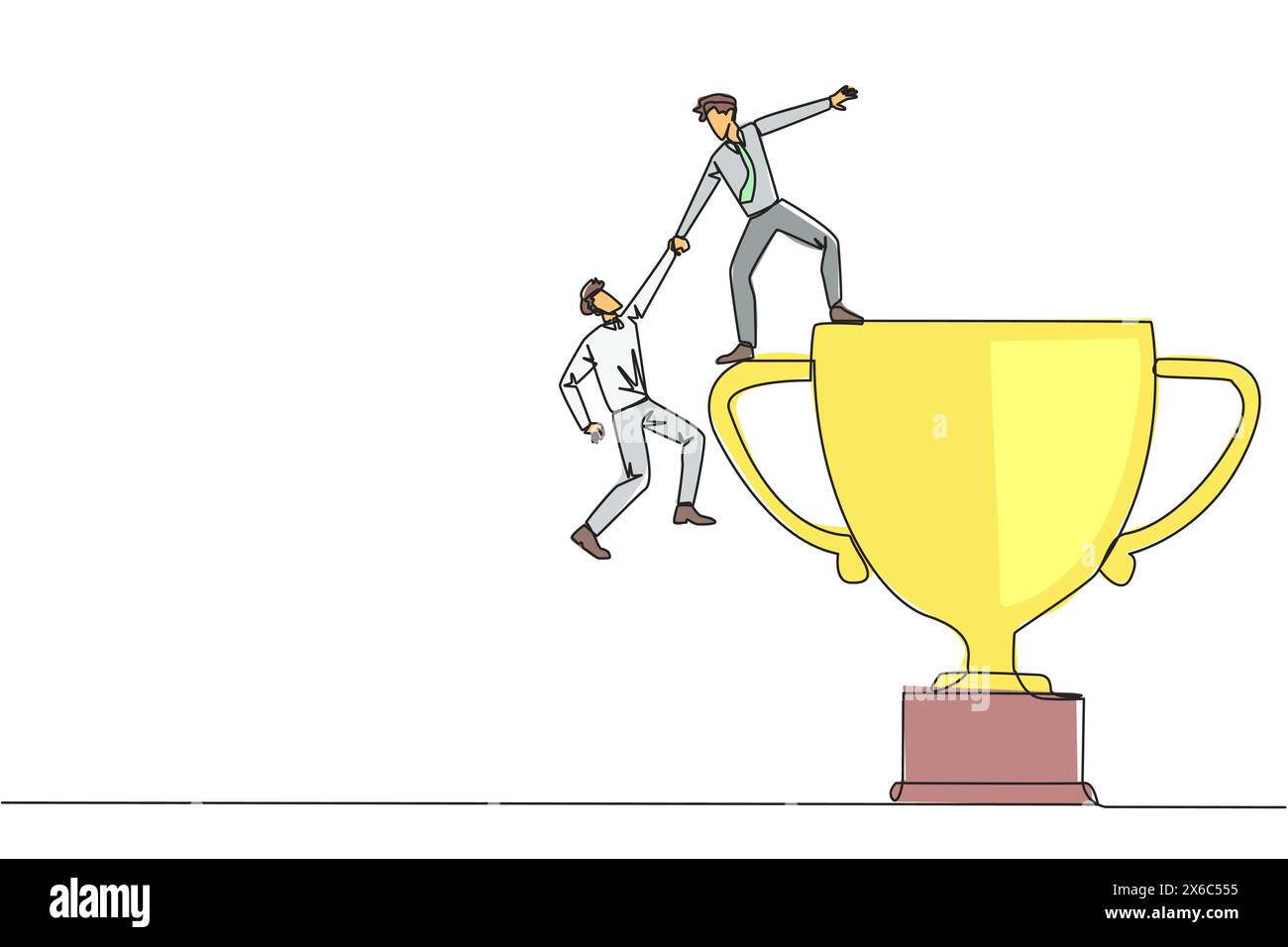 Single continuous line drawing businessman helps colleague climb the ...