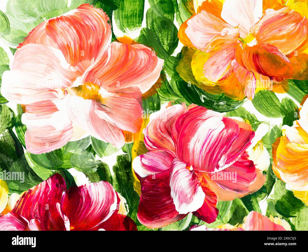 Abstract flowers, original hand drawn, impressionism style, color ...