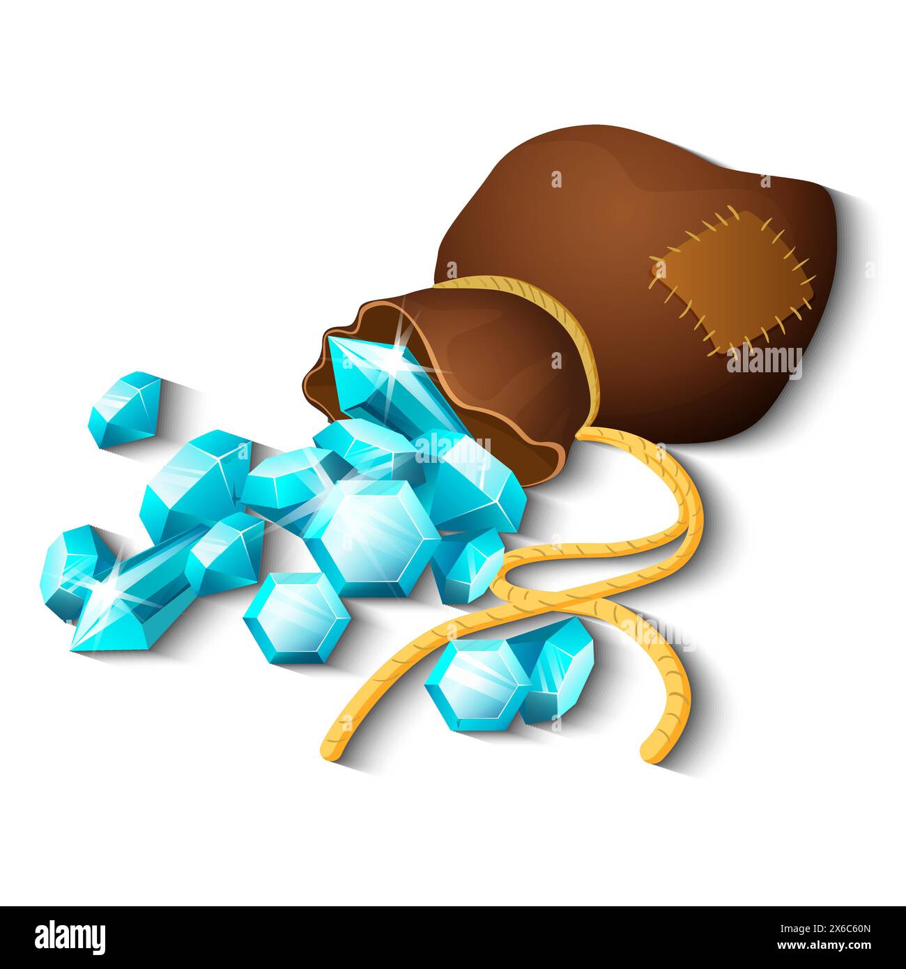 Precious blue stones and diamonds spilling out of brown bag with string