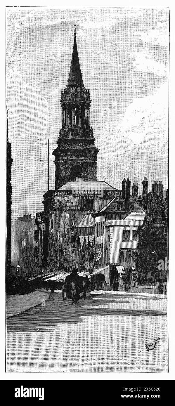 All Saints Church, Oxford, viewed from the High Street. Late 19th century. Black and White Illustration from Our Own Country Vol III published by Cassell, Petter, Galpin & Co. in the late 19th century. Stock Photo