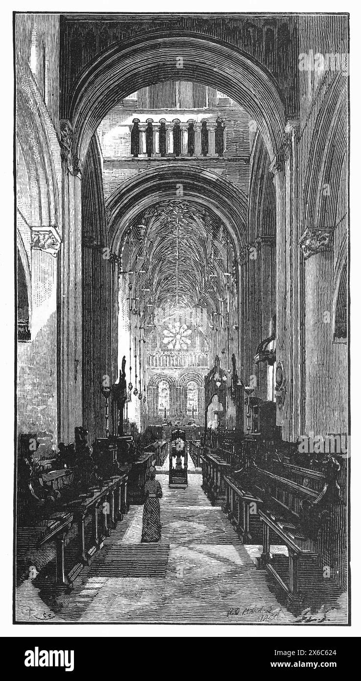 The interior of Christ Church Cathedral, Oxford. Late 19th century. Black and White Illustration from Our Own Country Vol III published by Cassell, Petter, Galpin & Co. in the late 19th century. Stock Photo