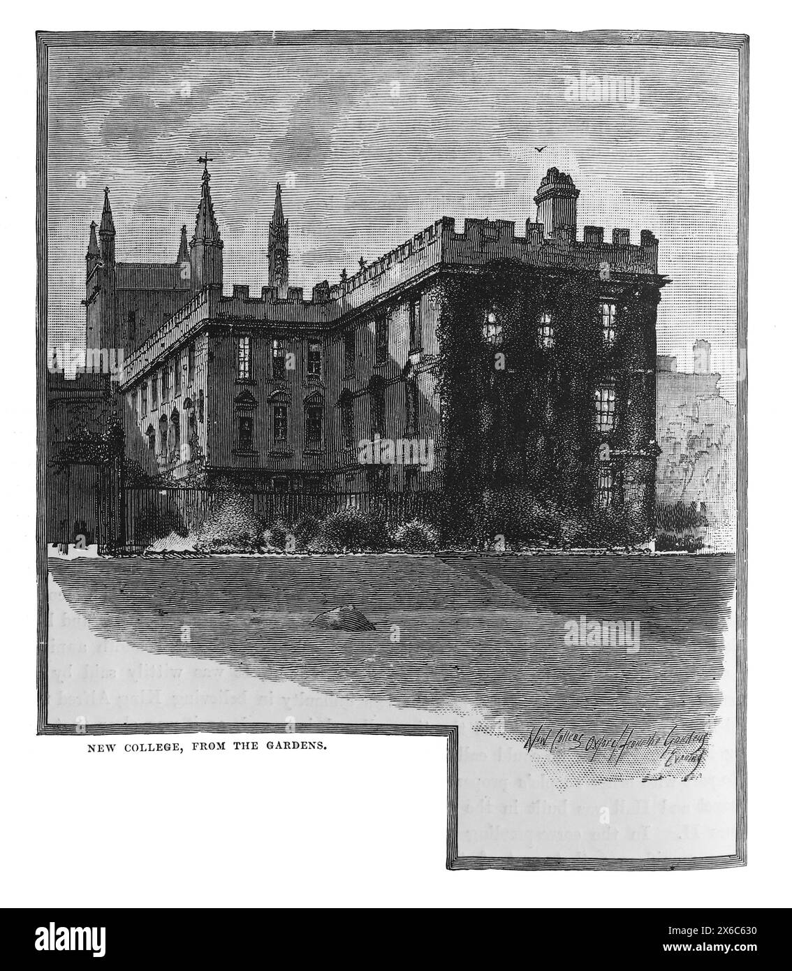 New College, Oxford, viewed from the gardens. Late 19th century. Black and White Illustration from Our Own Country Vol III published by Cassell, Petter, Galpin & Co. in the late 19th century. Stock Photo